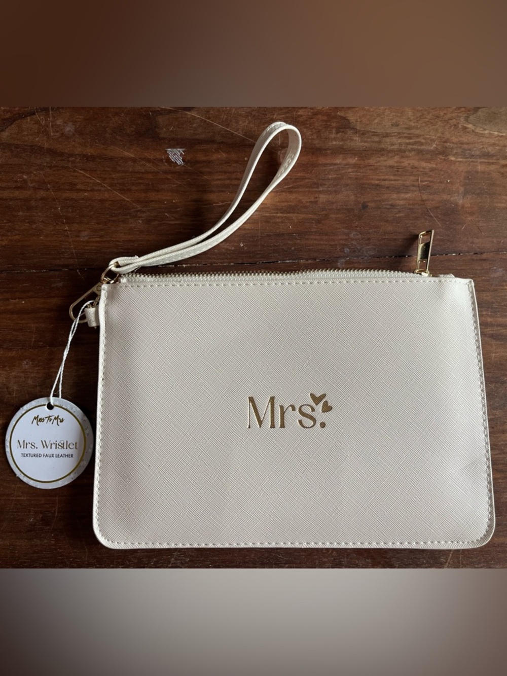 Cream Wristlet Clutch with Gold Detail